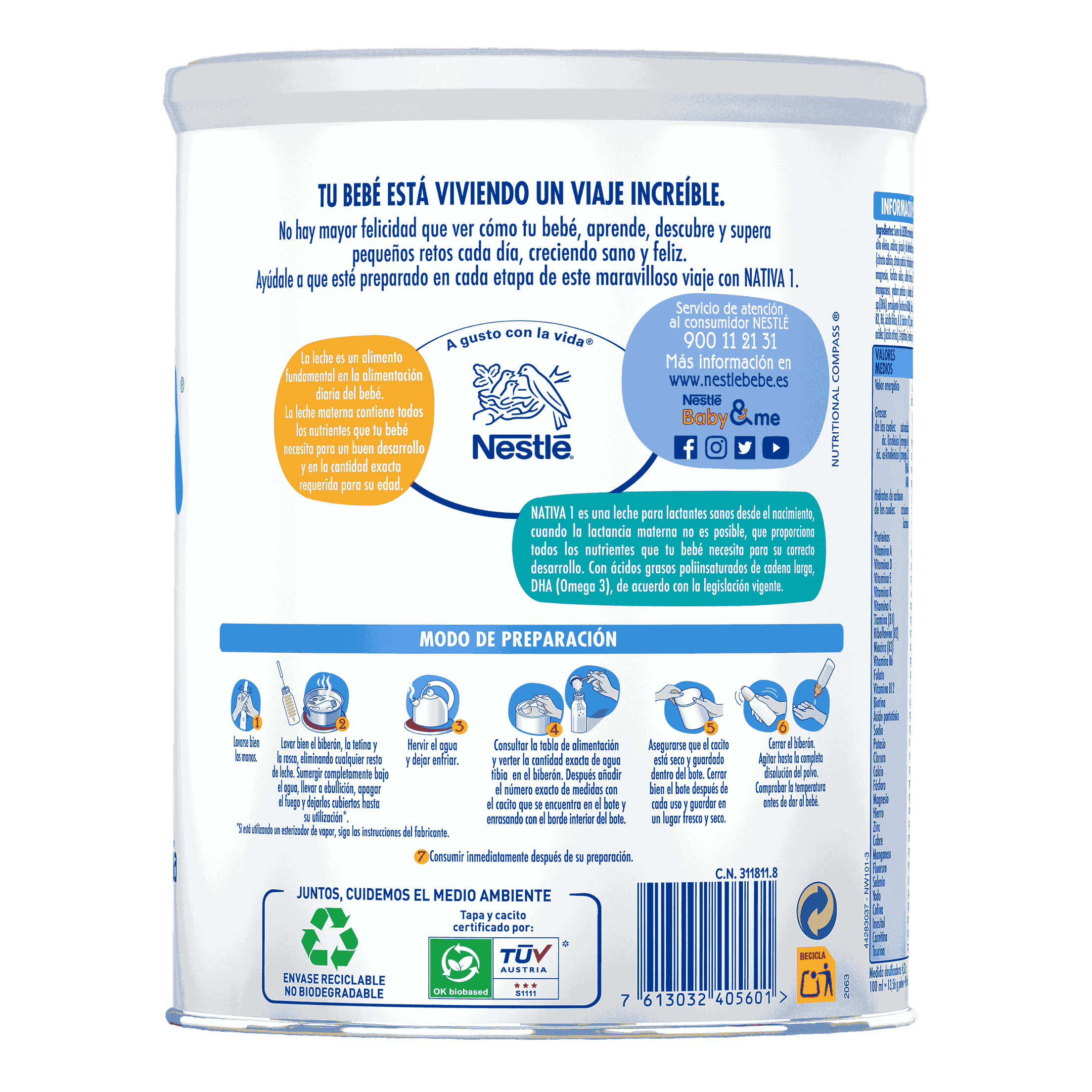 Nestlé Nativa 1- Leche Para Lactantes En Polvo- Fórmula Para Bebés- Desde  El Primer Día - pack de 3 latas x800 gr - Total: 2400 gr : :  Alimentación y bebidas