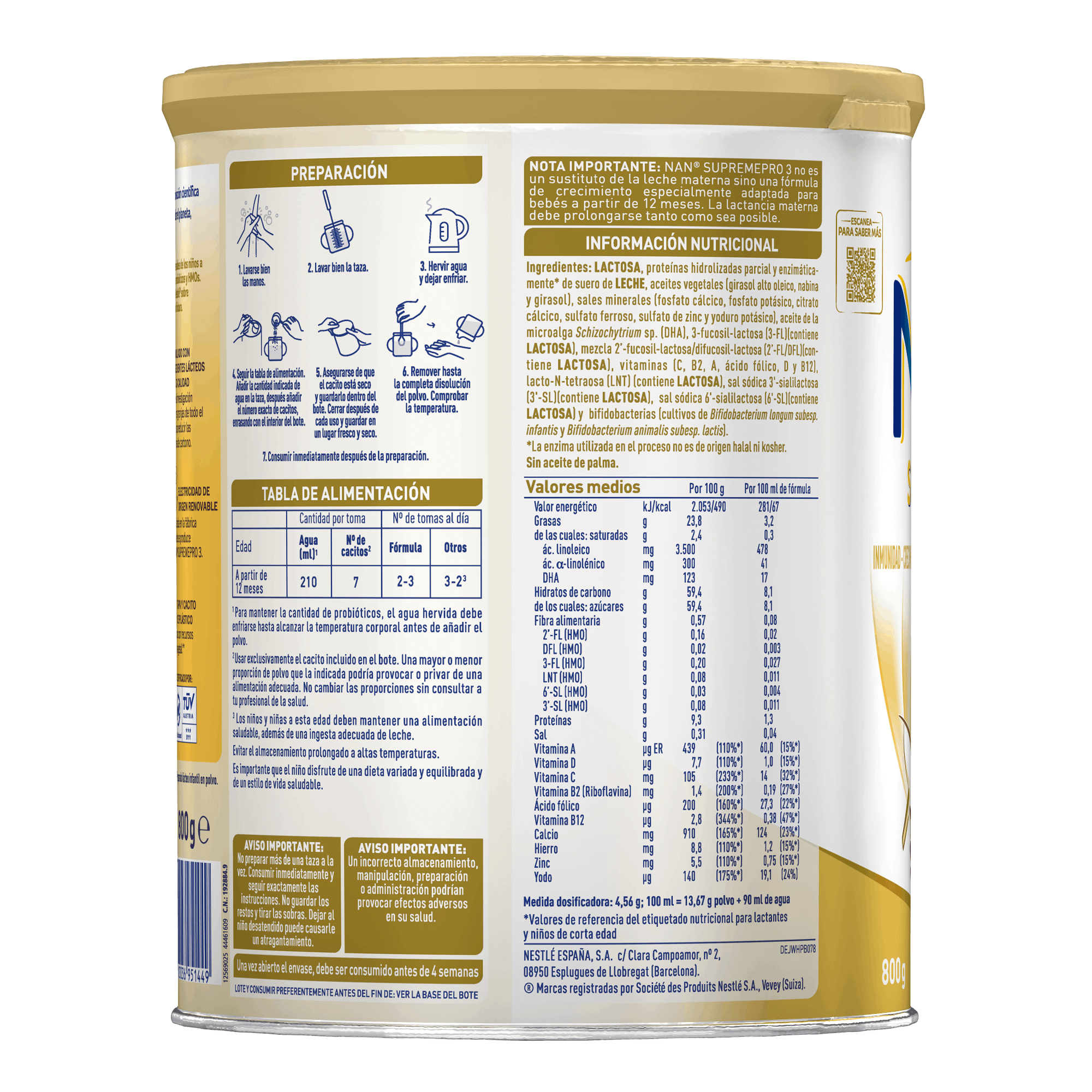 Nan Supreme PRO 3: Leche de Crecimiento para Bebés a Partir de 1 Año