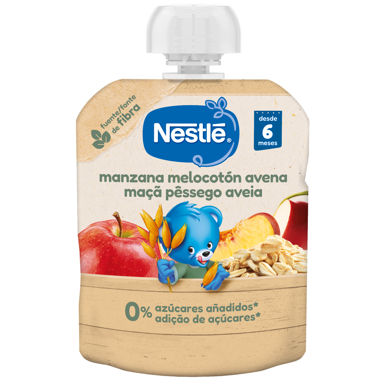 Bolsita de puré de frutas NESTLÉ Manzana, Melocotón y Avena