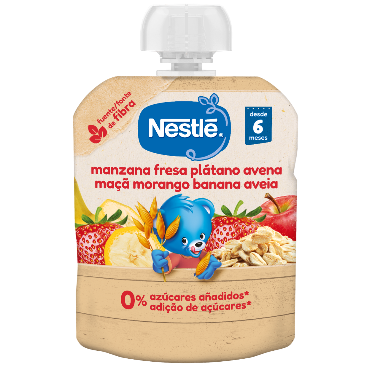 Bolsita de puré de frutas NESTLÉ Manzana, Fresa, Plátano y Avena