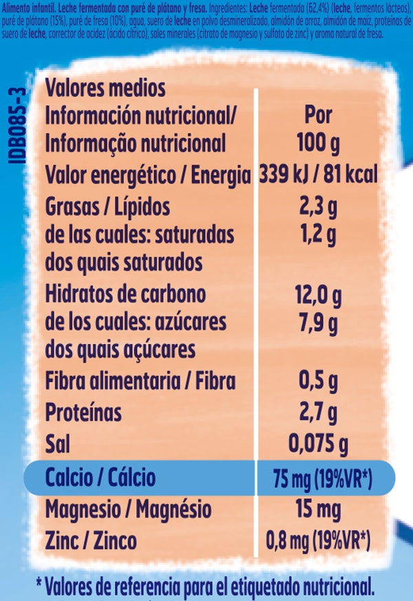 Tabla nutricional YOGOLINO Fresa Plátano