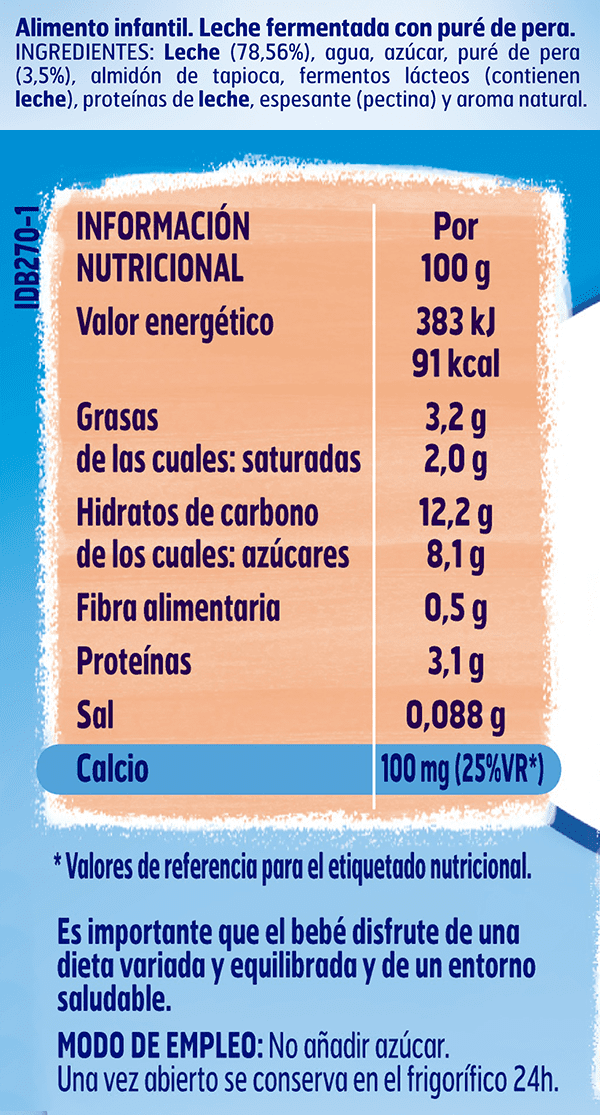Tabla nutricional YOGOLINO Pera