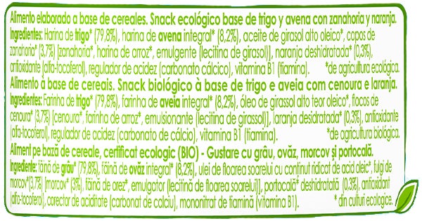 Ingredientes Nutripuff Naturnes BIO Zanahoria