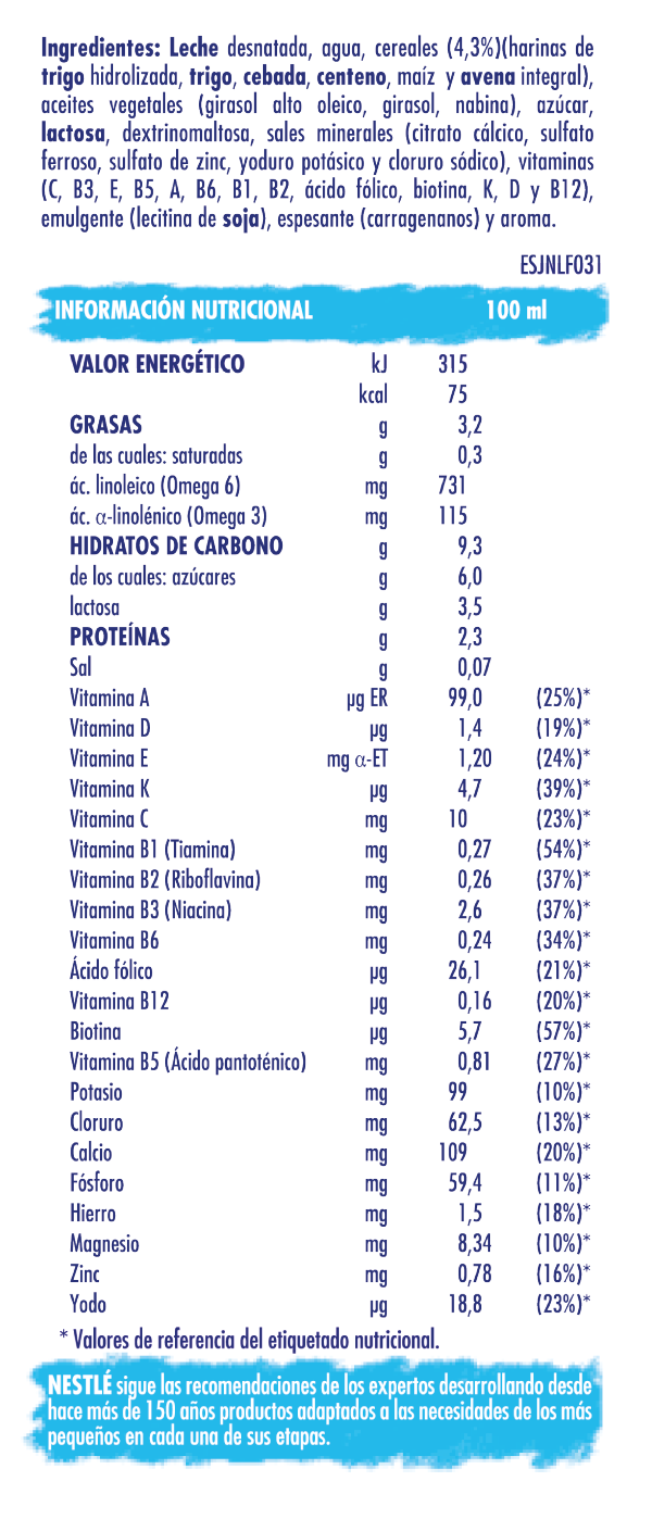 Tabla nutricional JUNIOR CRECIMIENTO Cereales