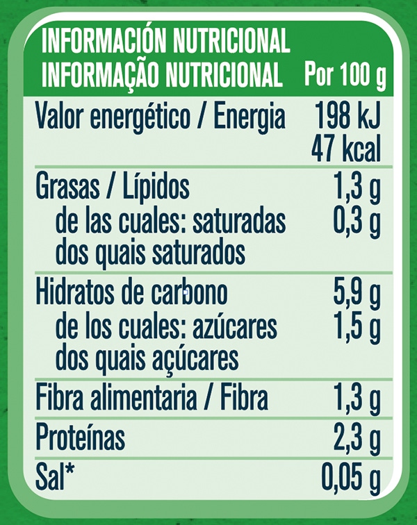 Tabla nutricional Tarrito de puré para bebés GERBER Hortalizas con Ternera