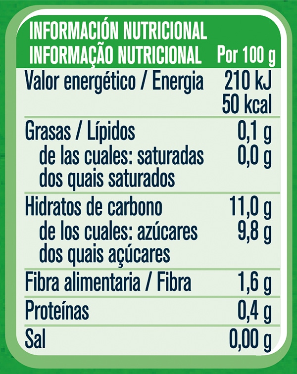 Tabla nutricional Tarrito de puré de frutas orgánico para bebés GERBER Manzana, Albaricoque y Melocotón