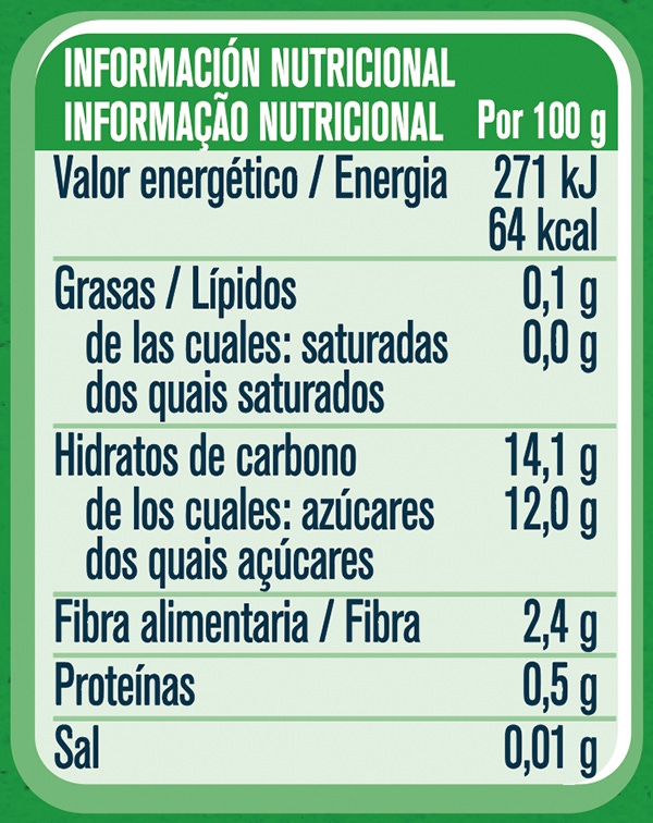 Tabla nutricional Tarrito de puré de frutas orgánico para bebés GERBER Pera Plátano