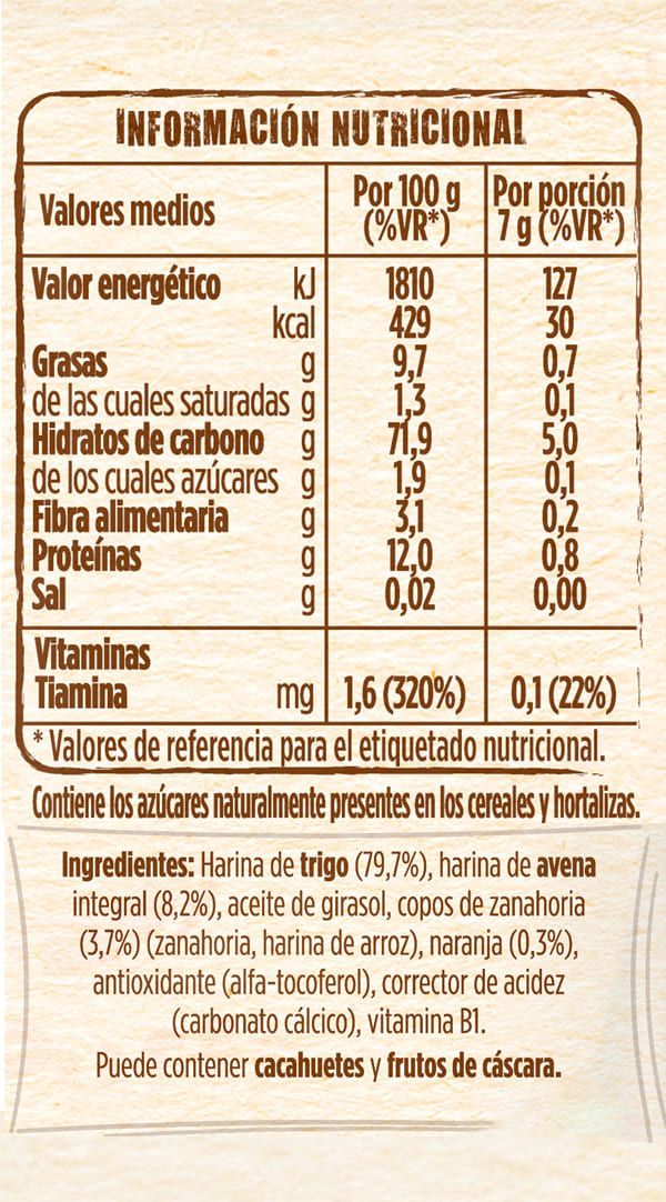 Tabla nutricional Nestlé Nutripuffs Zanahoria 