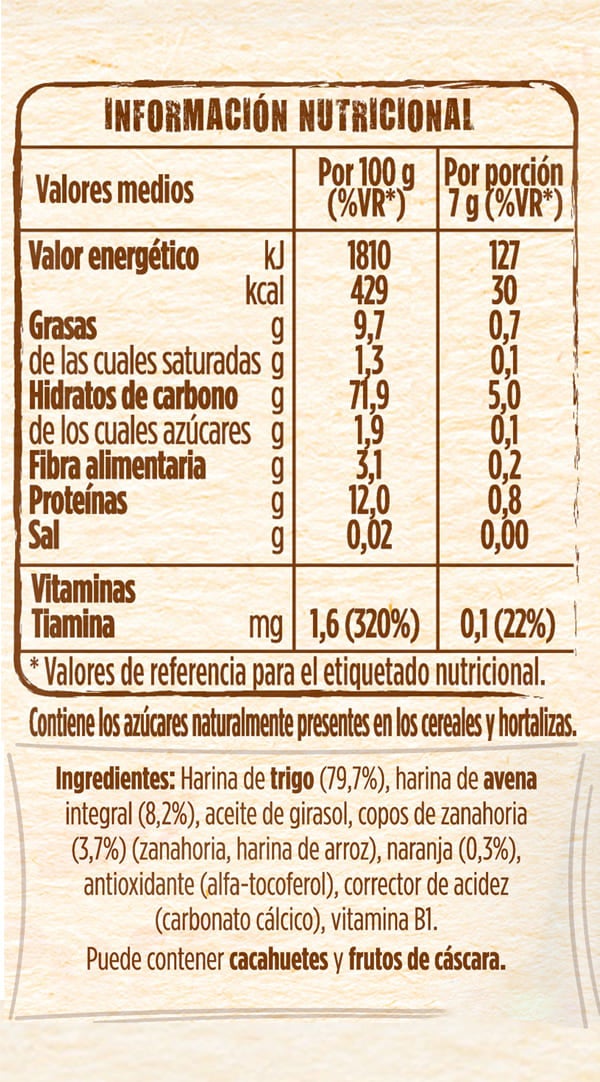 Tabla nutricional Nestlé Nutripuffs Zanahoria