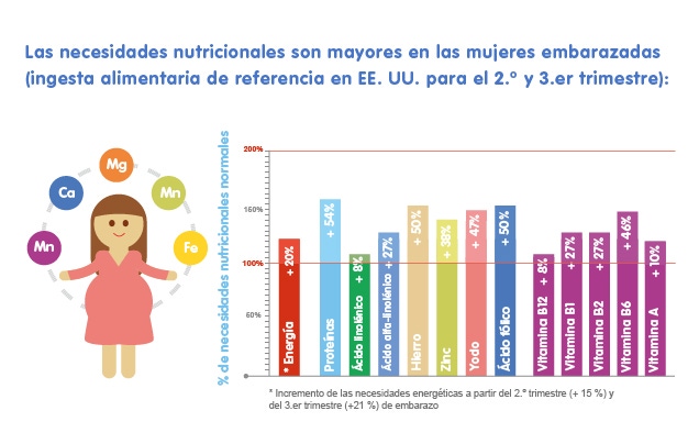 Infografía necesidades nutricionales salud embarazo