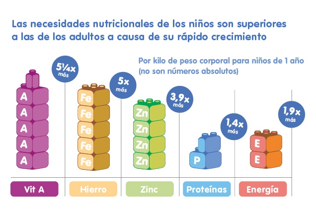 Infografía imagen necesidades nutricionales de los niños