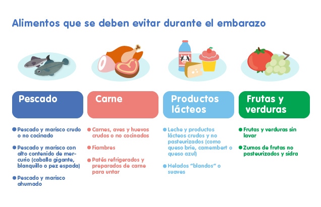 Infografía alimentos evitar durante el embarazo