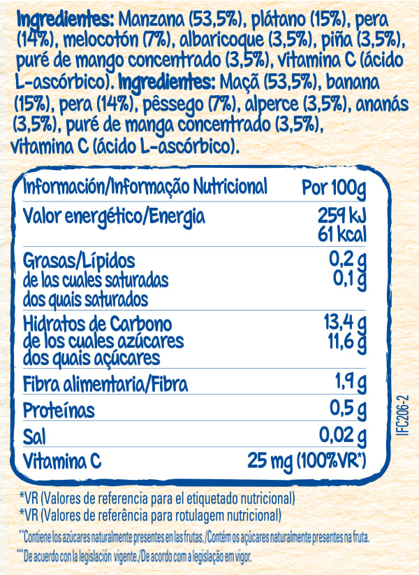 Tabla nutricional Purés Nestlé 7 frutas