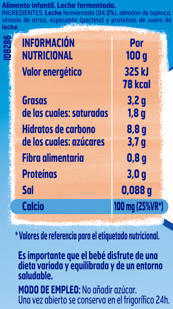 Tabla nutricional YOGOLINO Natural sin azúcares añadidos