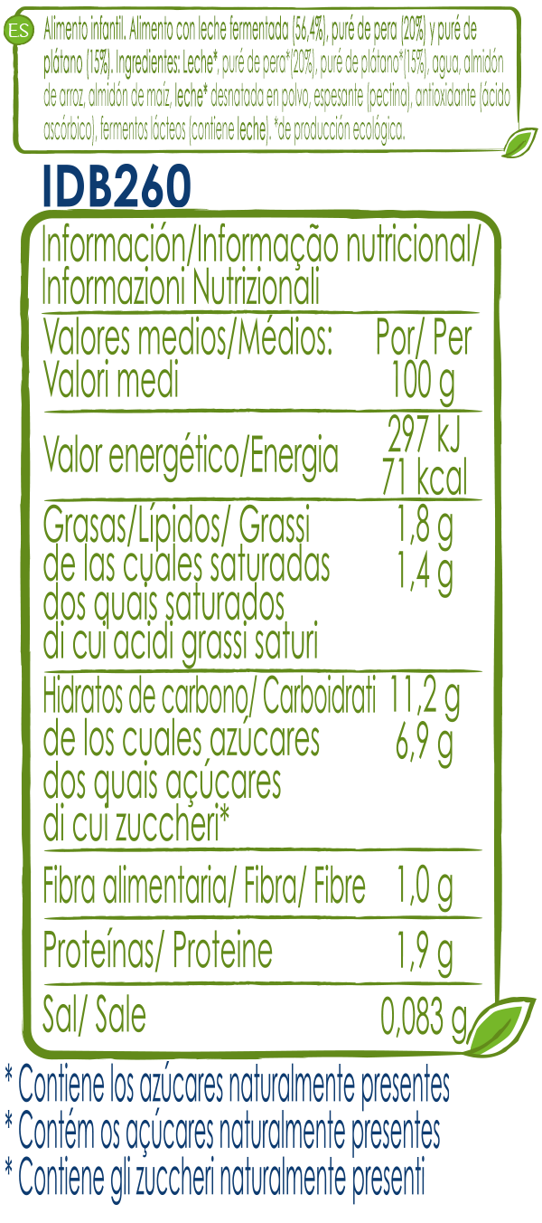 Tabla nutricional Tarrina NATURNES BIO Plátano y pera