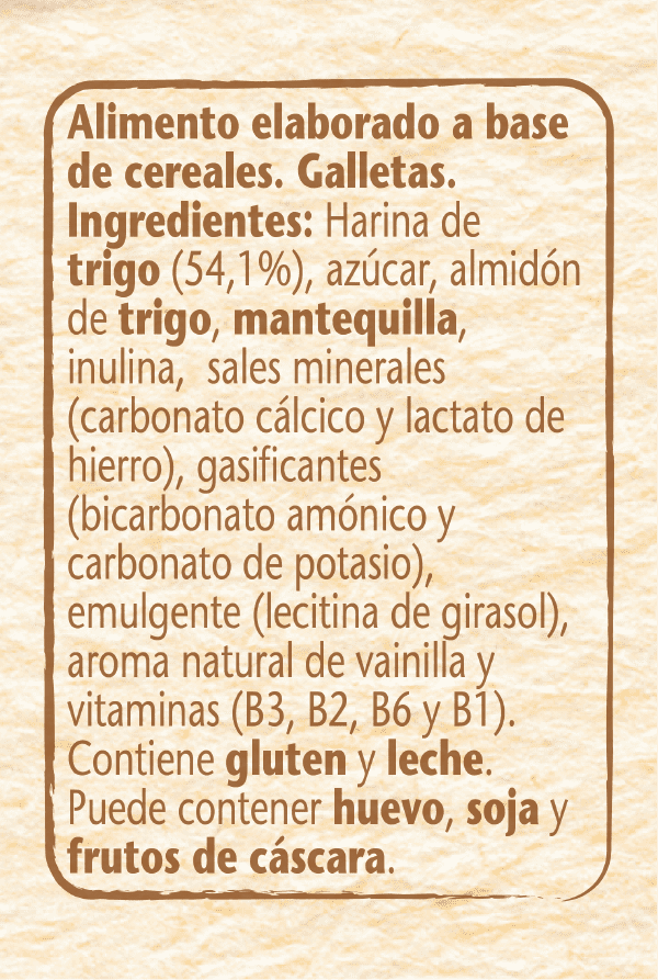 Tabla nutricional Nestlé Pequegalletas
