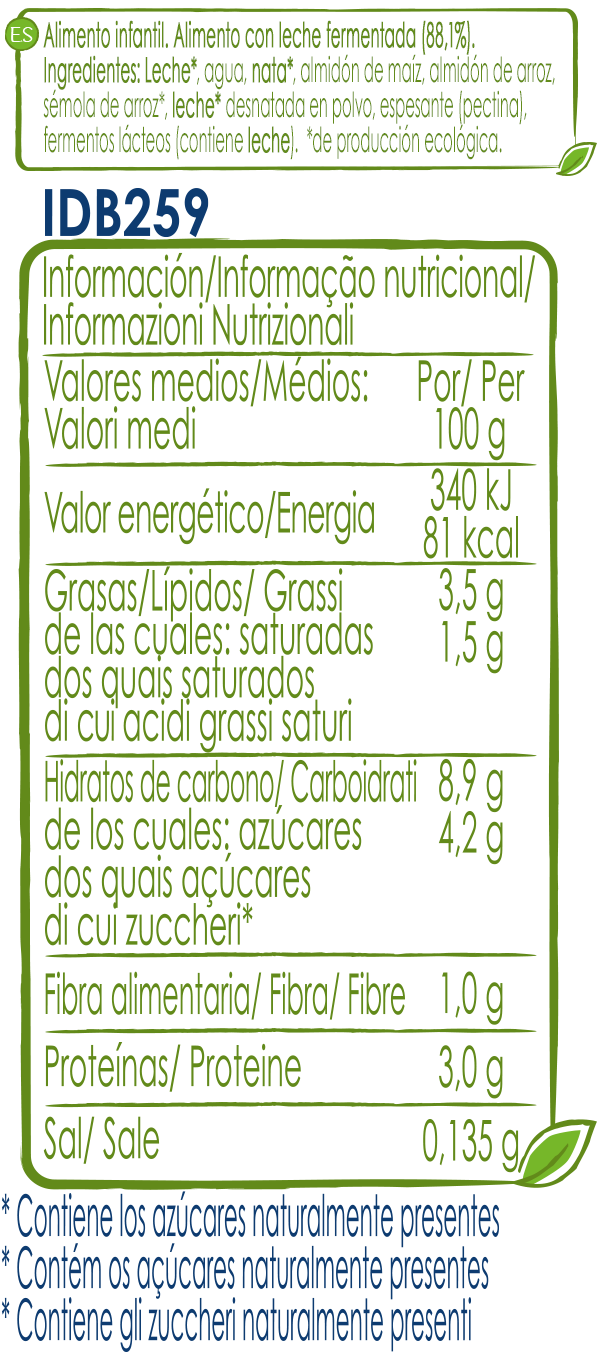 Tabla nutricional Tarrina NATURNES BIO Natural