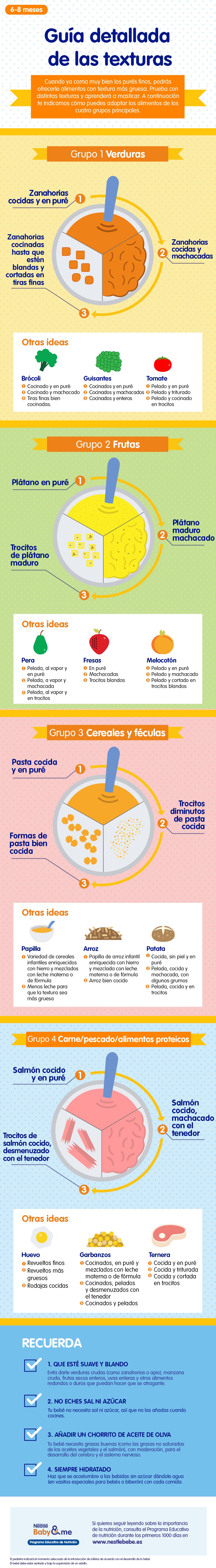 Texturas en puré de verduras para bebés, infografía