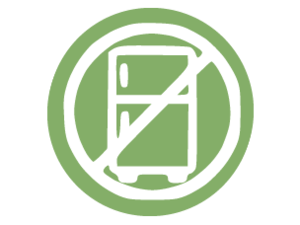 Graphic: green circular "no refrigerator" symbol