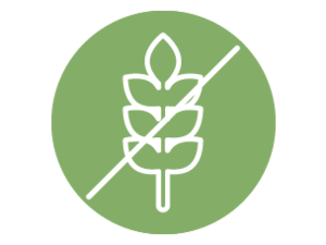 Gluten-free graphic: white wheat stalk crossed out on green circle