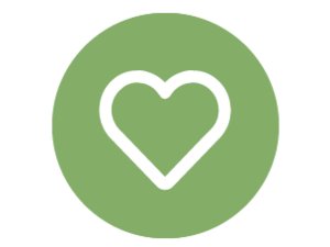 Green circular icon with white heart outline