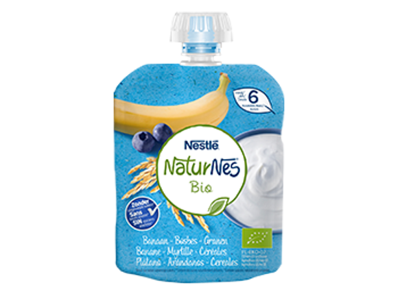 Producto NATURNES BIO Bolsita Arándanos plátano y cereales Producto NATURNES BIO Bolsita Arándanos plátano y cereales