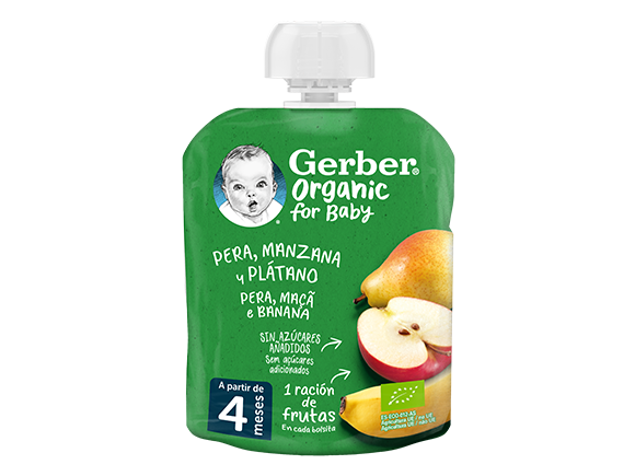 Bolsita puré de fruta para bebés GERBER Pera, Manzana y Plátano Bolsita puré de fruta para bebés GERBER Pera, Manzana y Plátano