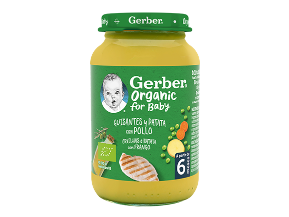 Tarrito de puré para bebés GERBER Guisantes con Patata y Pollo Tarrito de puré para bebés GERBER Guisantes con Patata y Pollo