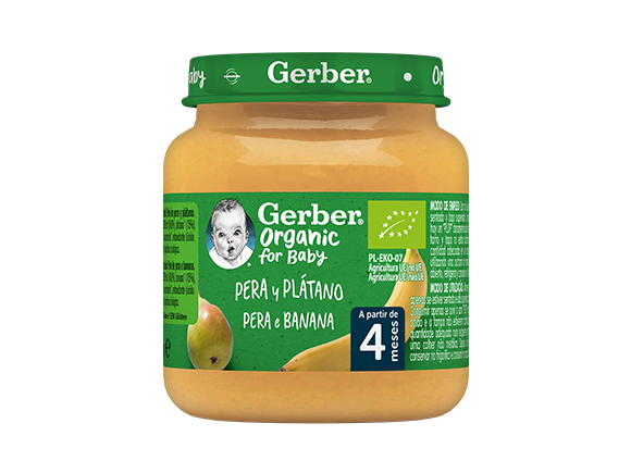 Tarrito de puré de frutas orgánico para bebés GERBER Pera Plátano Tarrito de puré de frutas orgánico para bebés GERBER Pera Plátano