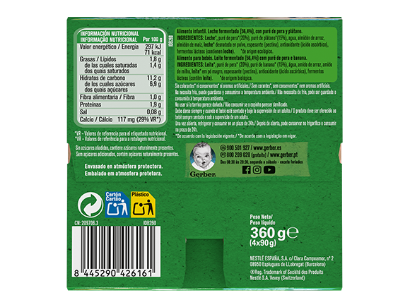 GERBER HelloYogo Pera y Plátano - back