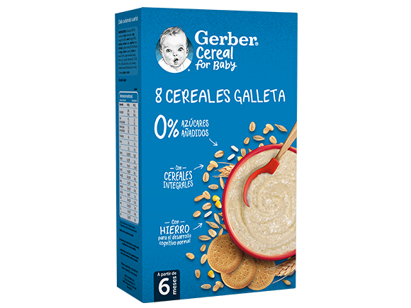Papillas de cereales para bebés GERBER 8 Cereales Galleta