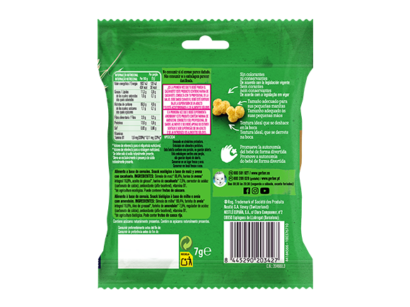 Snacks para bebés de cereales Puffs GERBER Trigo y Avena con Cacahuete orgánico