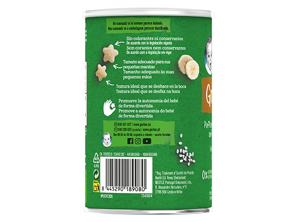Snacks para bebés de cereales Puffs GERBER Trigo y Arroz con Plátano orgánico
