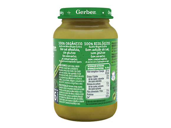 Tarrito de puré para bebés GERBER Brócoli Guisantes Pavo