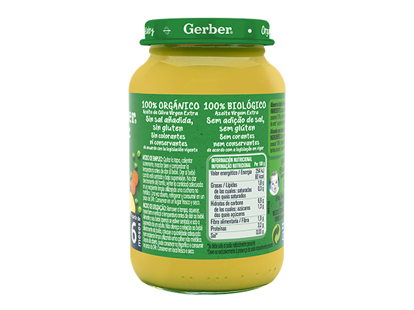 Tarrito de puré para bebés GERBER Guisantes con Patata y Pollo