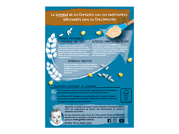 Papillas de cereales para bebés GERBER Arroz y maíz sin gluten