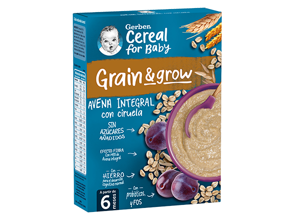 Papillas de cereales para bebés GERBER Avena Integral con Ciruela 