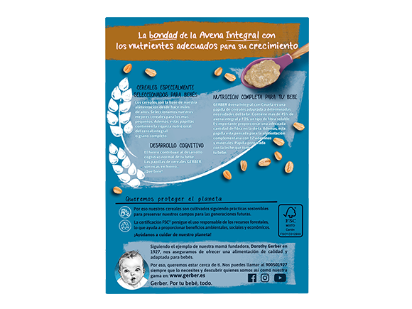 Papillas de cereales para bebés GERBER Avena Integral con Ciruela 