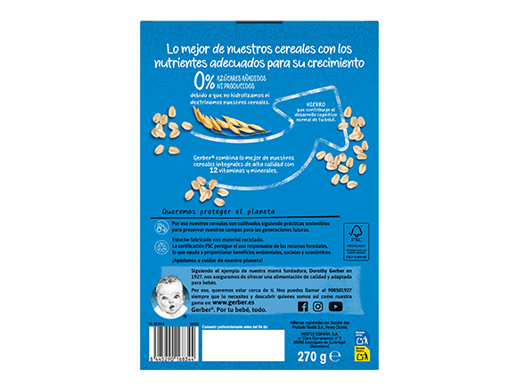 Papillas de cereales para bebés GERBER Multicereales 0% 0% 