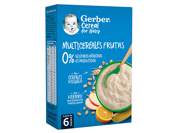 Papillas de cereales para bebés GERBER Multicereales Frutas 0% 0%
