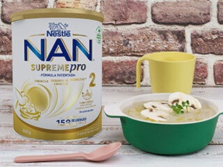 Puré de champiñones, pollo y leche