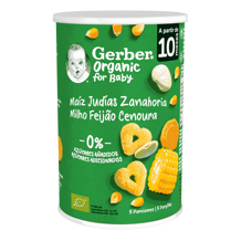 Snacks ecológicos GERBER HeartPuffs con Maíz, Judías y Zanahorias