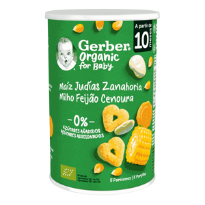 Snacks ecológicos GERBER HeartPuffs con Maíz, Judías y Zanahorias