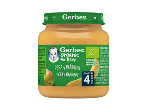 Tarrito de puré de frutas orgánico para bebés GERBER Pera Plátano Tarrito de puré de frutas orgánico para bebés GERBER Pera Plátano