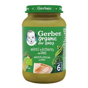 Tarrito de puré para bebés GERBER Brócoli Guisantes Pavo