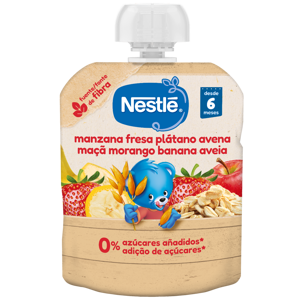 Bolsita de puré de frutas NESTLÉ Manzana, Fresa, Plátano y Avena Bolsita de puré de frutas NESTLÉ Manzana, Fresa, Plátano y Avena