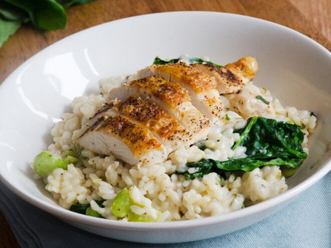 Risotto cremoso con pollo y puerros Risotto cremoso con pollo y puerros