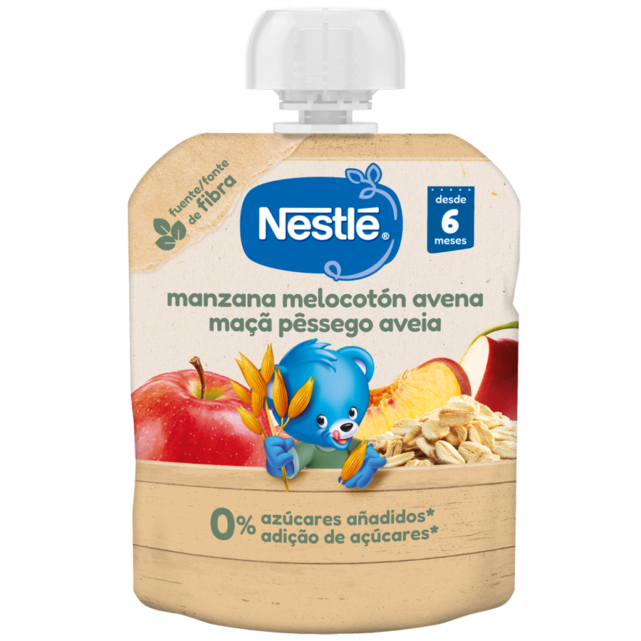 Bolsita de puré de frutas NESTLÉ Manzana, Melocotón y Avena Bolsita de puré de frutas NESTLÉ Manzana, Melocotón y Avena