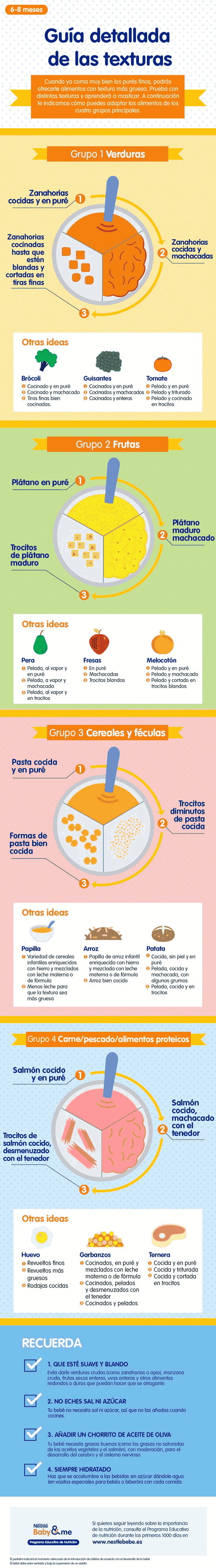 Texturas en puré de verduras para bebés, infografía