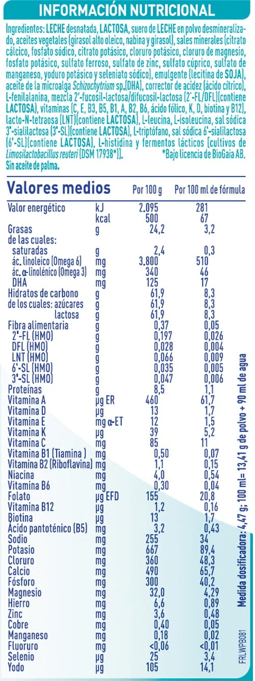 Ingredientes e información nutricional